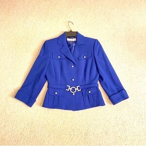 Beautiful fitted jacket, silver accent buttons and buckle belt.